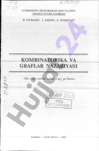 Kombinatorika va graf lari nazariyasi o‘quv qo‘llanma