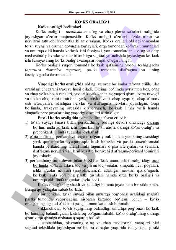 Ko‘ks oralig‘i anatomiyasi va tuzilishi