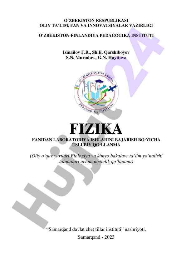 Fizika fanidan laboratoriya ishlarini bajarish qo‘llanma