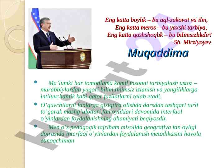 Interfaol o’yinlar metodikasini havola etish