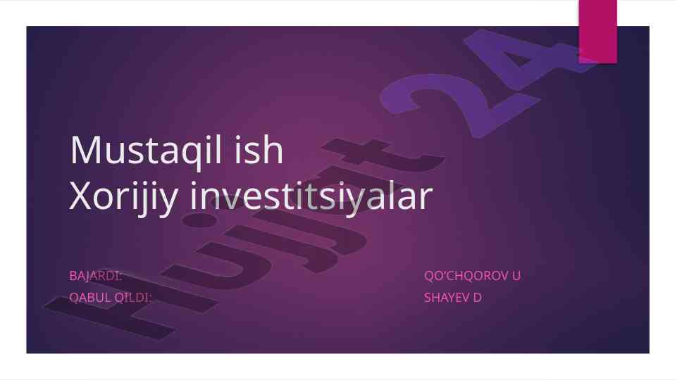 Xorijiy investitsiyalar va milliy iqtisodiyot rivoji