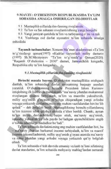 Ta'lim sohasida o'zbekiston respublikasida islohotlar