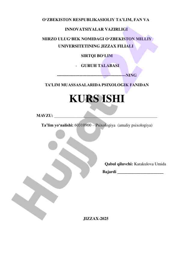 Kurs ishida psixologik fanlar mavzusi
