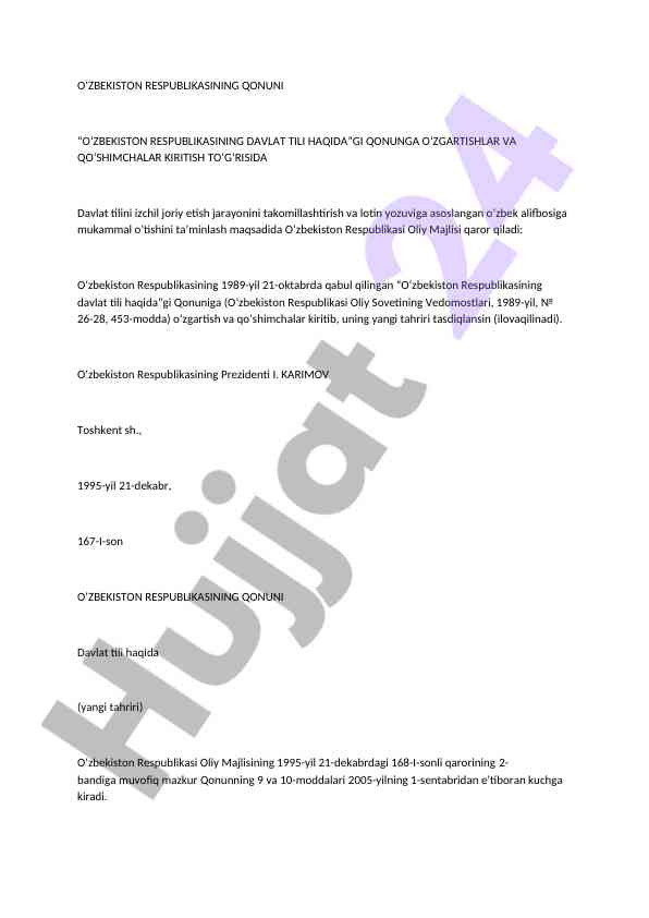 O‘zbekiston respublikasi davlat tili qonuniga o‘zgartirishlar
