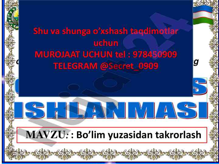 Bo'lim yuzasidan takrorlash o'quv dars ishlanmasi