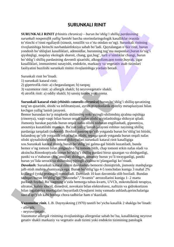 Surunkali rinit: asosiy uzluklar va turlari