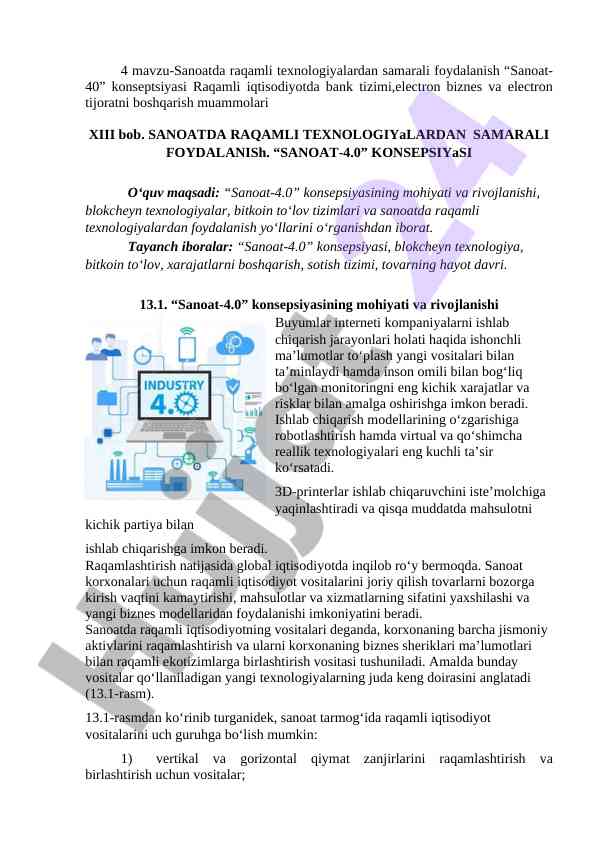 Sanoatda raqamli texnologiyalar va ‘sanoat-4.0’ konseptsiyasi