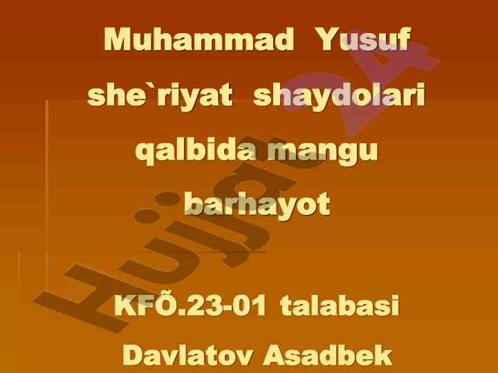 Muhammad yusuf she'riyatiga bag'ishlangan izlanishlar