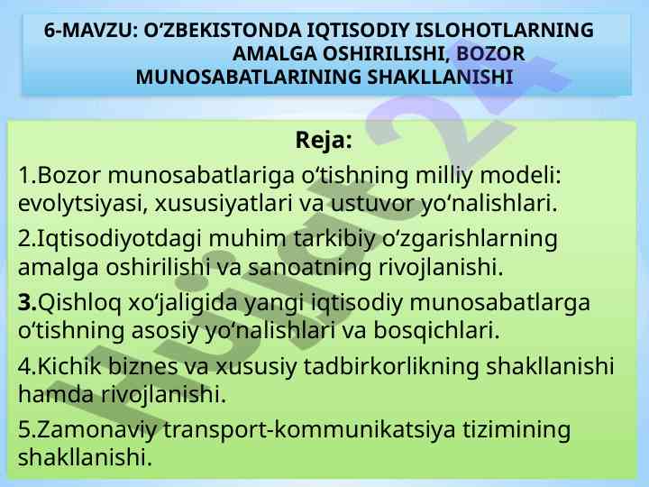 O‘zbekistonda iqtisodiy islohotlar va bozor munosabatlari