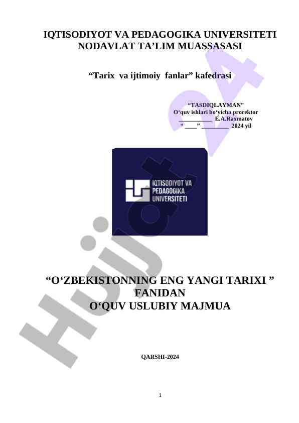 O‘zbekistonning eng yangi tarixi fanidan o‘quv uslubiy majmua