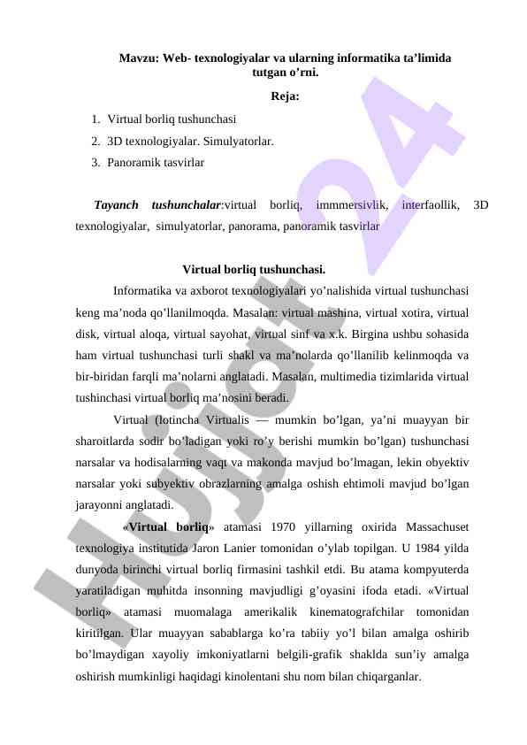 Web texnologiyalar va ularning ta’limdagi o’rni