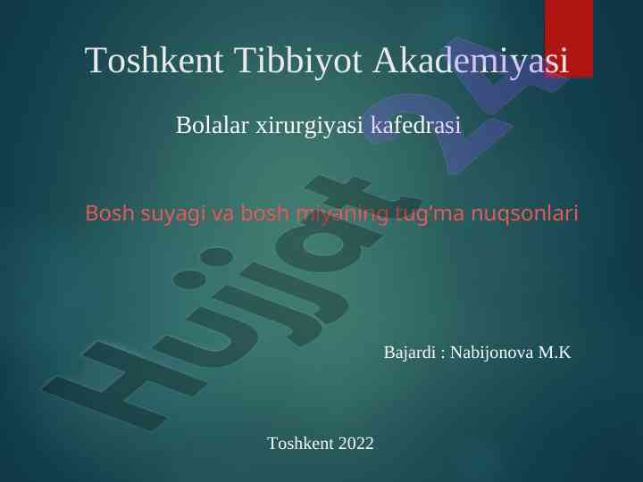 Bosh suyagi va bosh miyaning tug'ma nuqsonlari tahlili