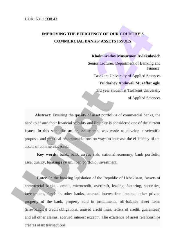 Improving the efficiency of commercial banks' assets