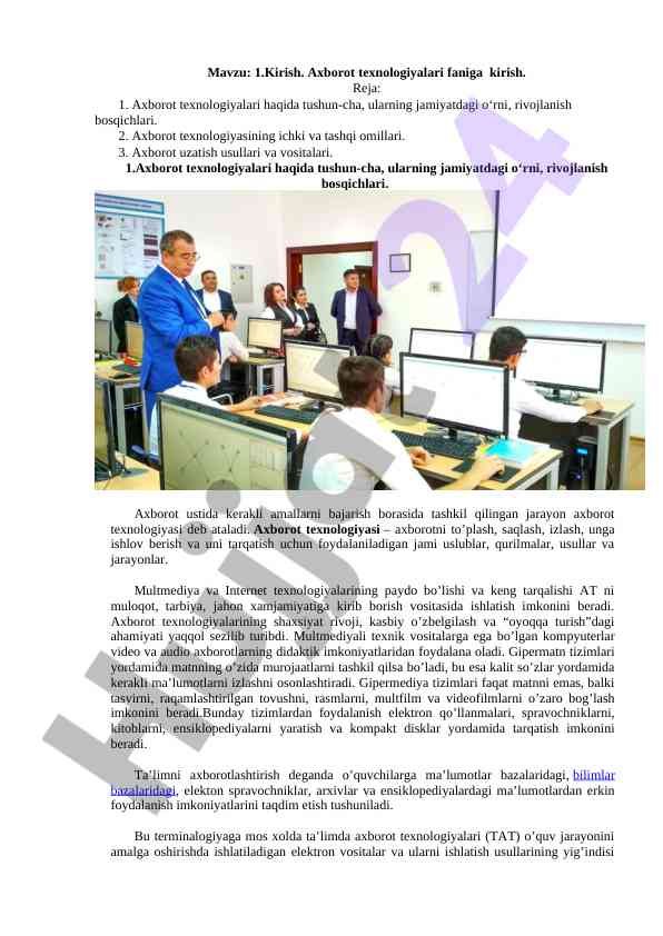 Axborot texnologiyalari faniga kirish