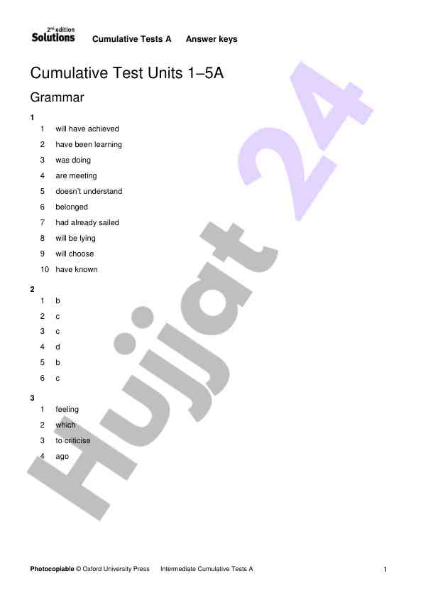 Kumulative tests a answer keys for intermediate level
