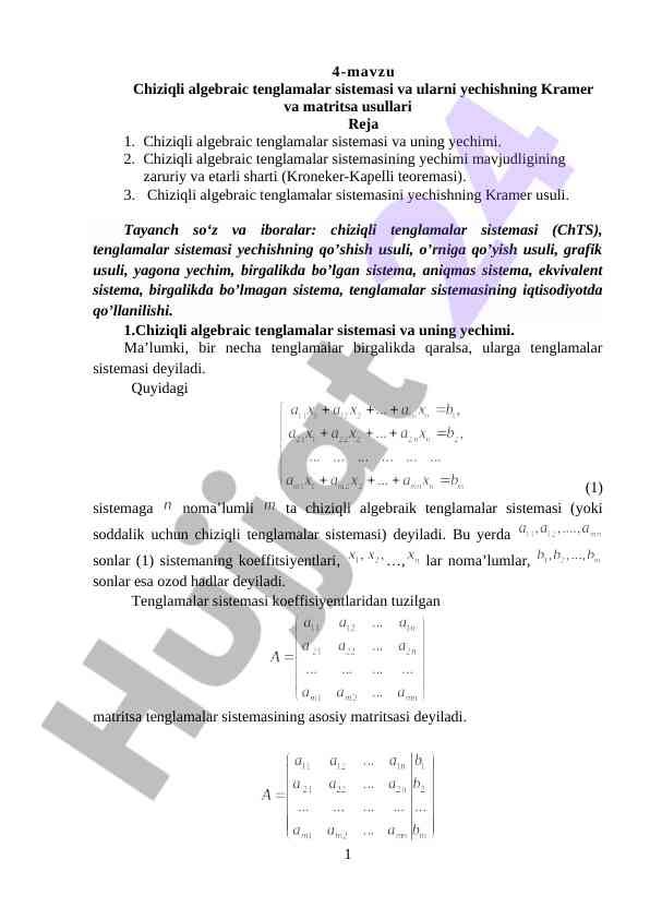 Chiziqli algebraic tenglamalar sistemasini yechish