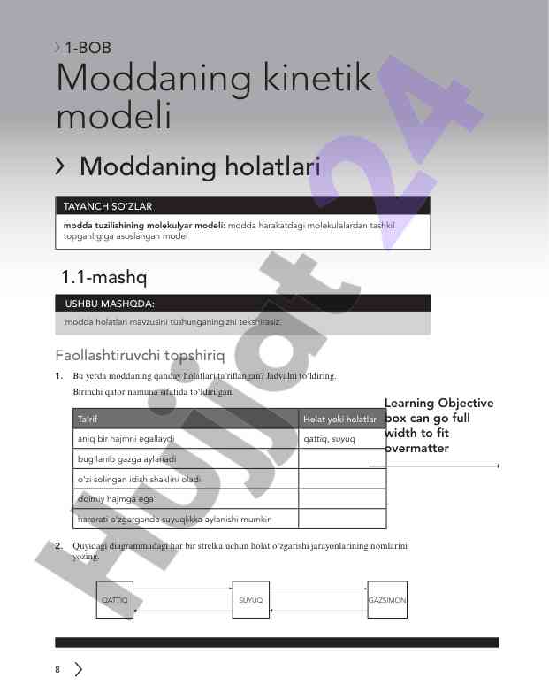 Moddaning kinetik modeli va holatlari tahlili