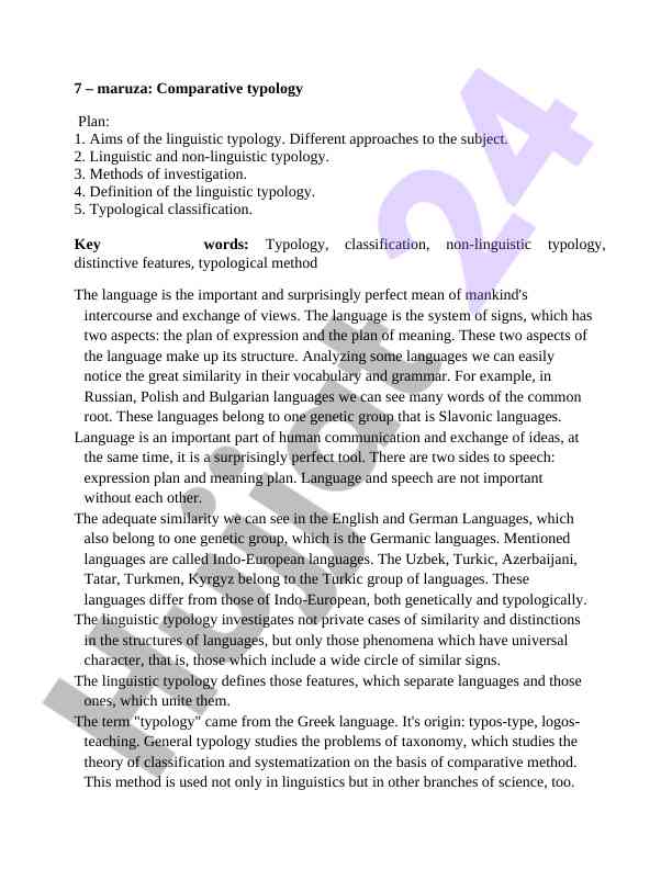 Tilshunoslik tipologiyasi tahlili va usullari