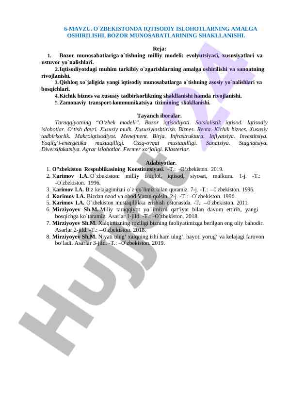 O'zbekistonda iqtisodiy islohotlar tahlili