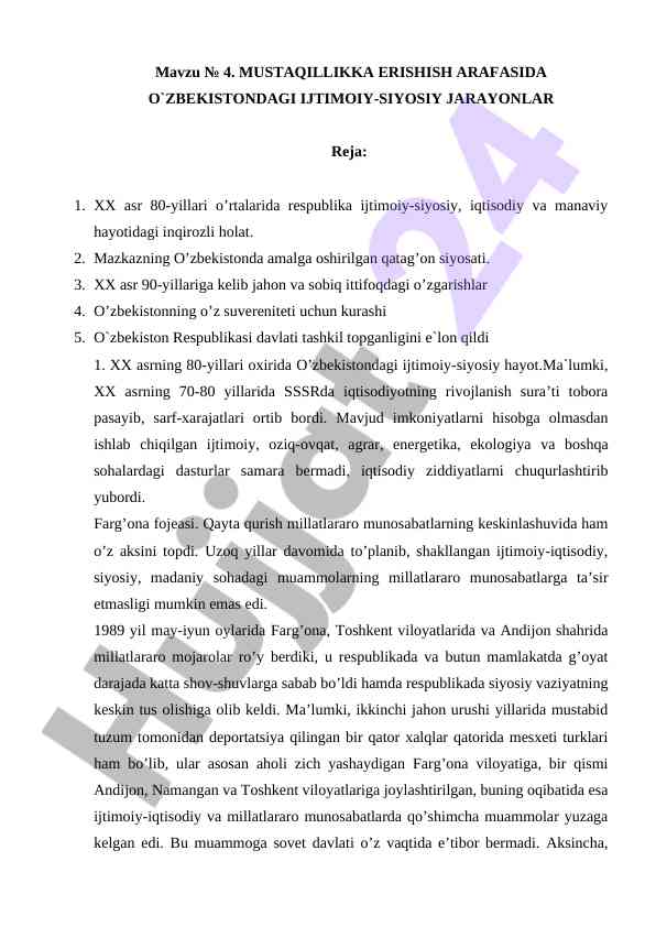 Oʻzbekistondagi ijtimoiy-siyosiy jarayonlar tahlili