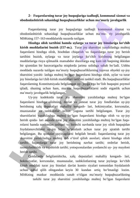 Fuqarolarning turar joy huquqlari bo'yicha ma'muriy javobgarlik