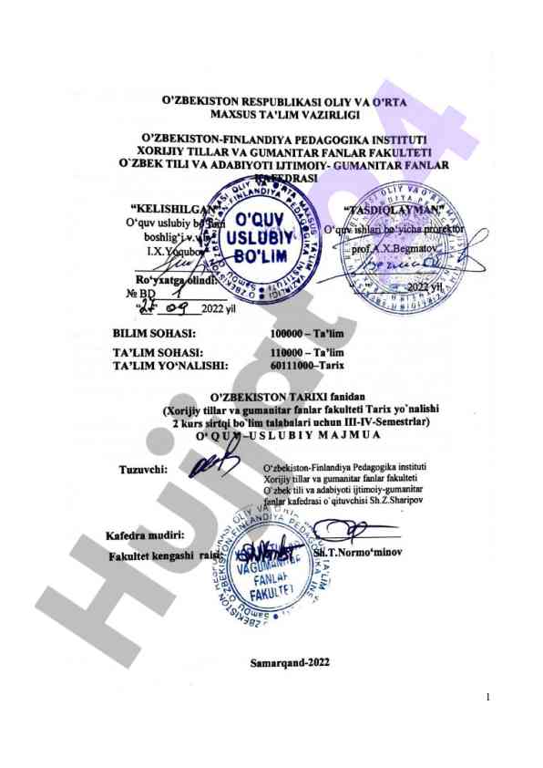 O‘zbekiston tarixi va madaniyati tahlili