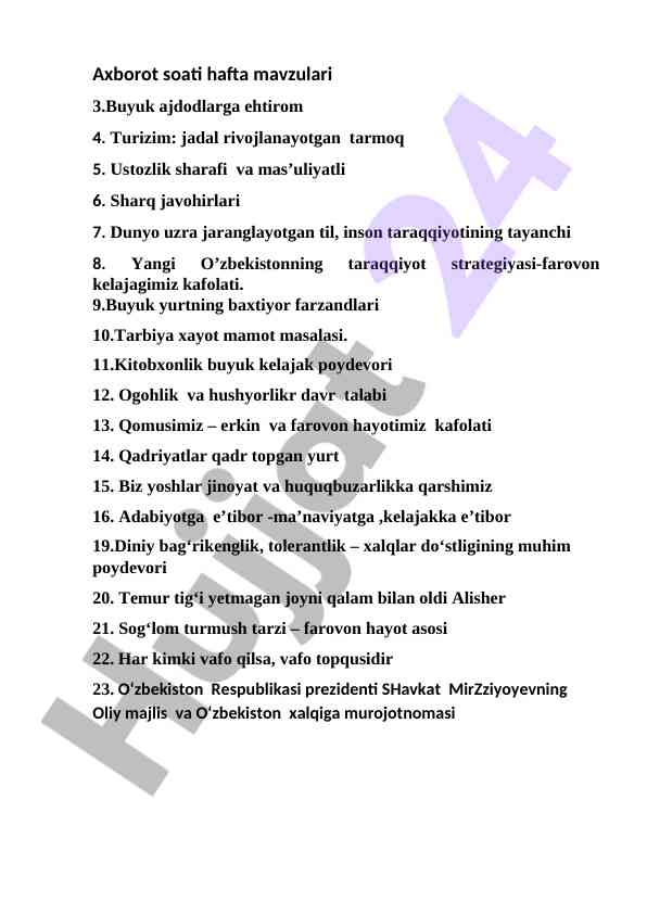 Axborot soati hafta mavzulari o‘quv qo‘llanmasi