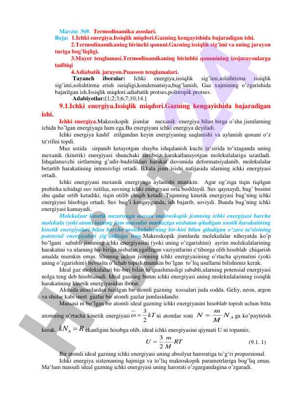 Termodinamika asoslari va jarayonlar tahlili
