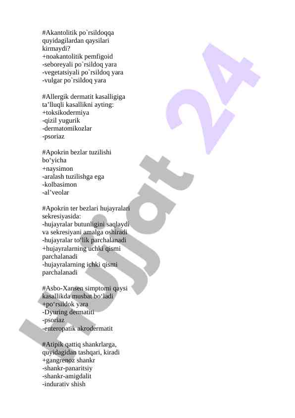 Dermatologik kasalliklar diagnostikasi bloklari