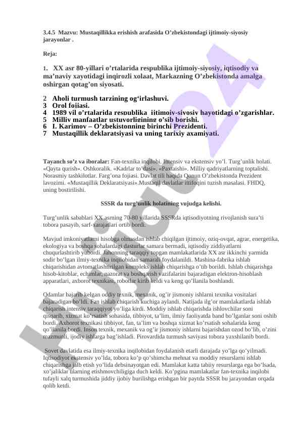 Mustaqillikka erishish arafasidagi ijtimoiy-siyosiy jarayonlar