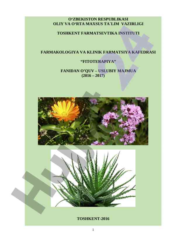 Fitoterapiya fanidan o‘quv – uslubiy majmua