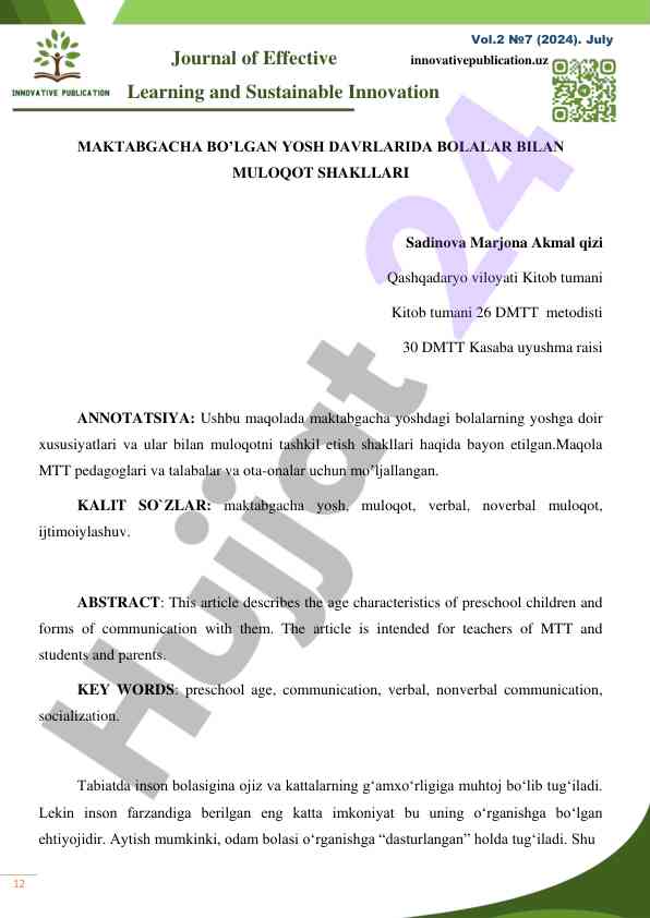 Bolalar bilan muloqot shakllari va xususiyatlari