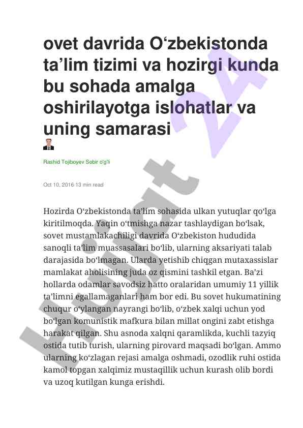 O‘zbekistonda ta’lim tizimi va islohatlar tahlili