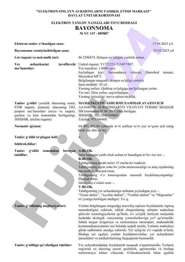 Elektron tanlov natijalari to‘g‘risidagi bayonnoma