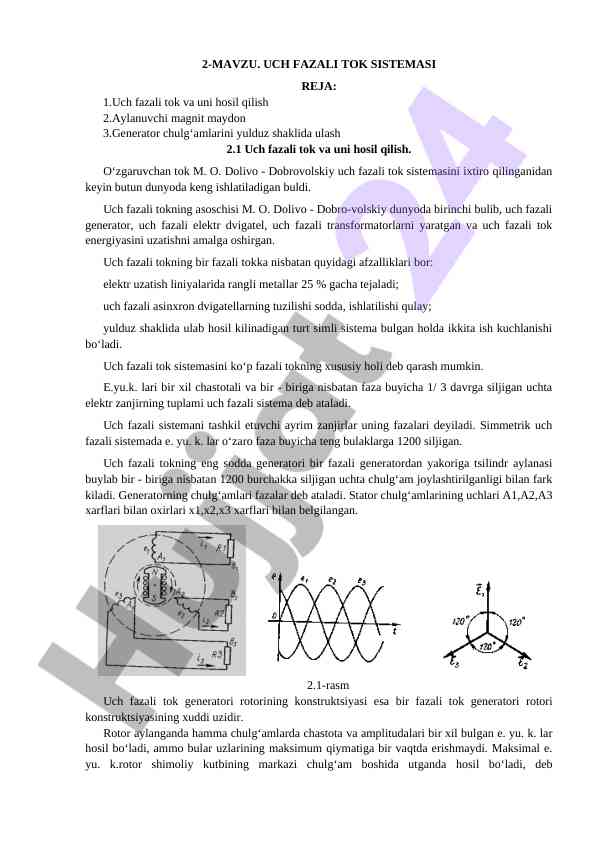 Uch fazali tok sistemasi tahlili