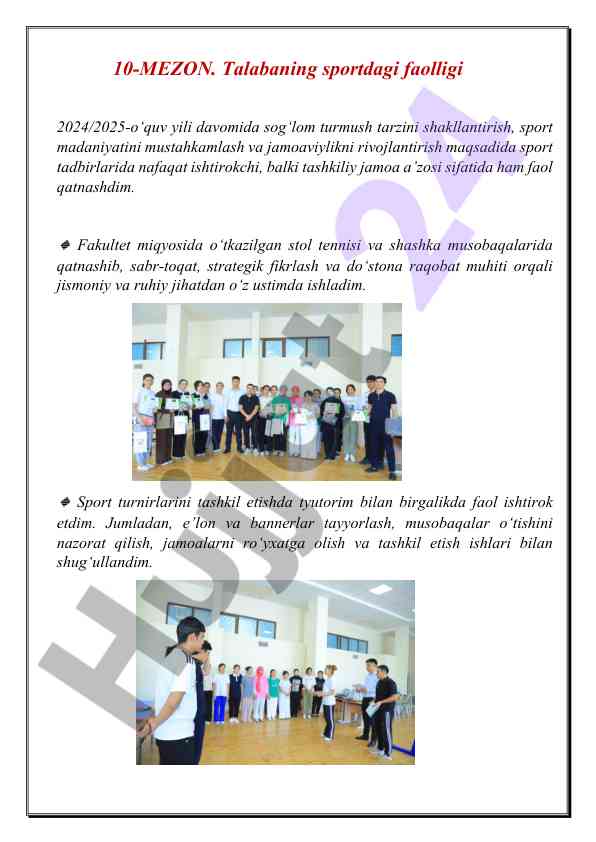 Talabaning sport faolligi: sog‘lom turmush tarzi