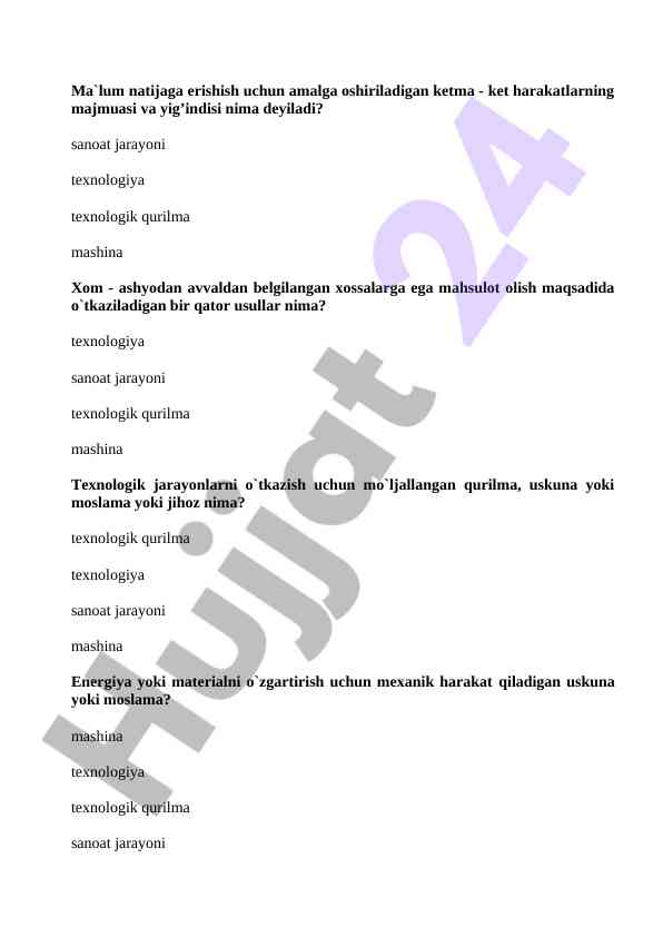 Sanoat jarayonlari texnologiyasi: asosiy tushunchalar