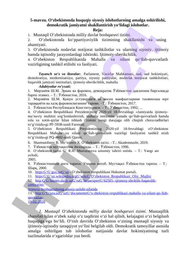 O'zbekistanda huquqiy siyosiy islohotlar tahlili