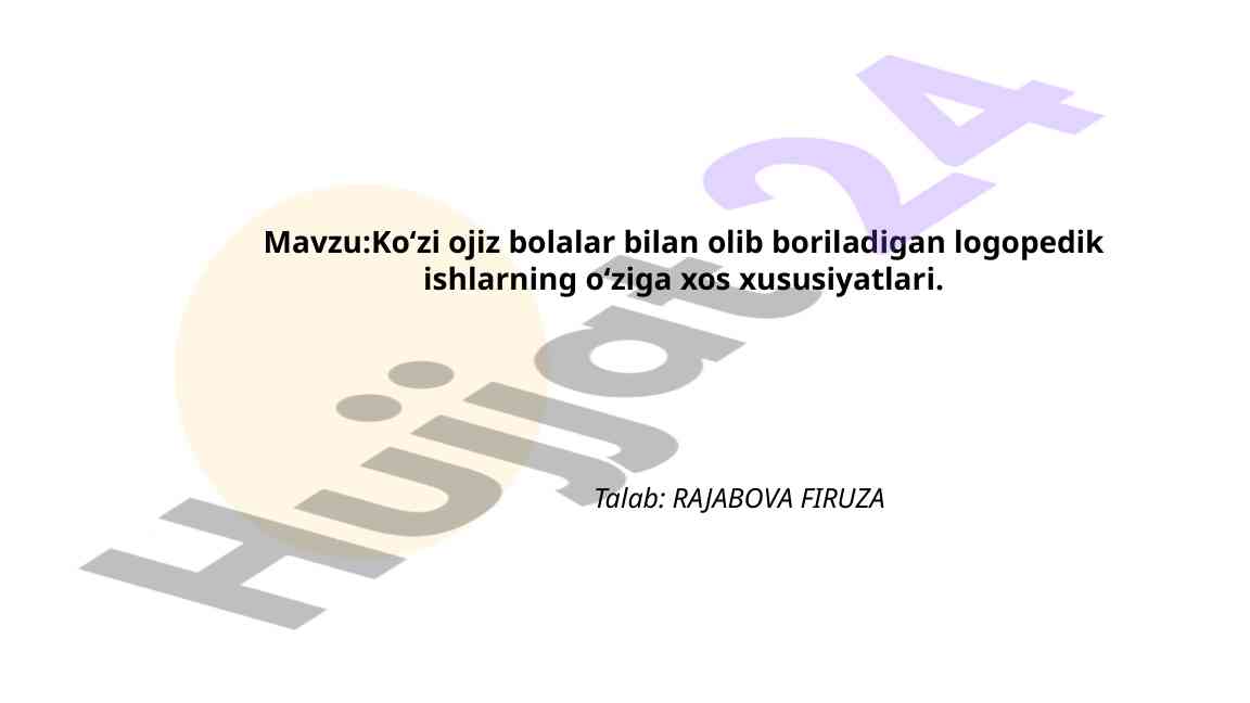 Ko‘zi Ojiz Bolalar Bilan Logopedik Ishlar