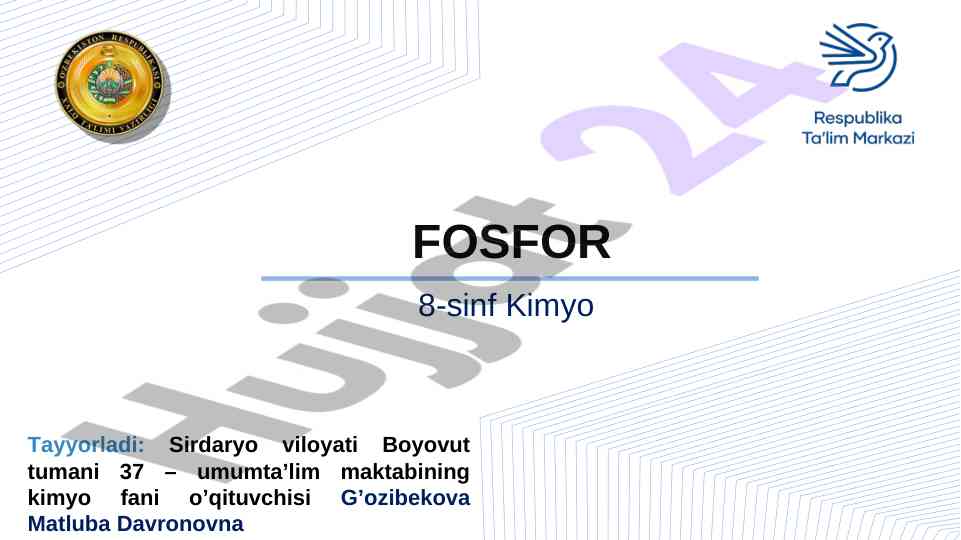 Fosfor elementining kimyoviy xossalari va ahmiyati