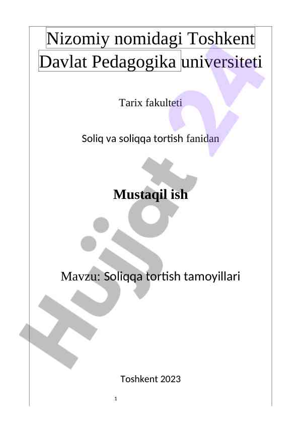 Soliqqa tortish tamoyillari va zaruriyati