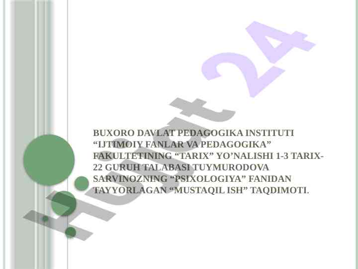 Psixologiya fanida shaxs nazariyasi taqdimoti
