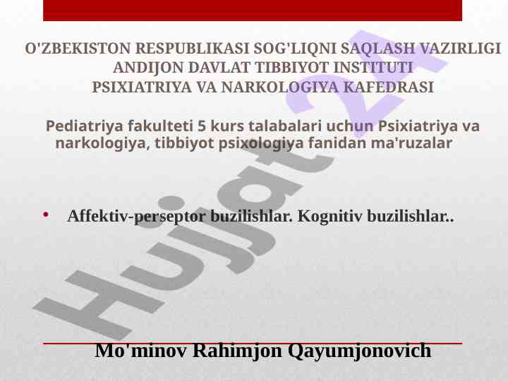 Affektiv-buzilishlar va kognitiv psixologiya ma'ruzasi