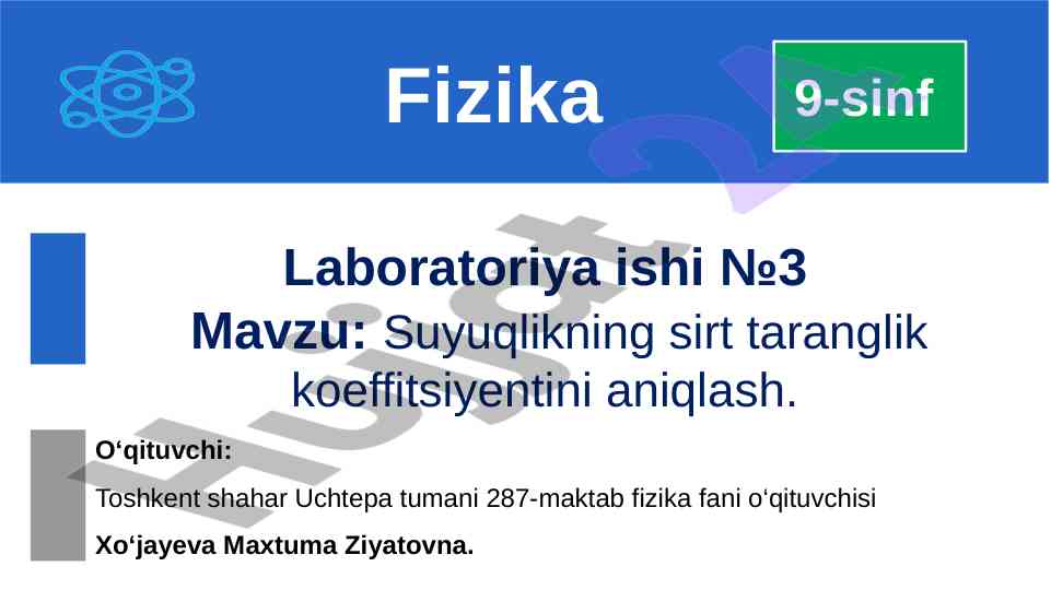 Suyuqlikning sirt taranglik koeffitsiyentini aniqlash