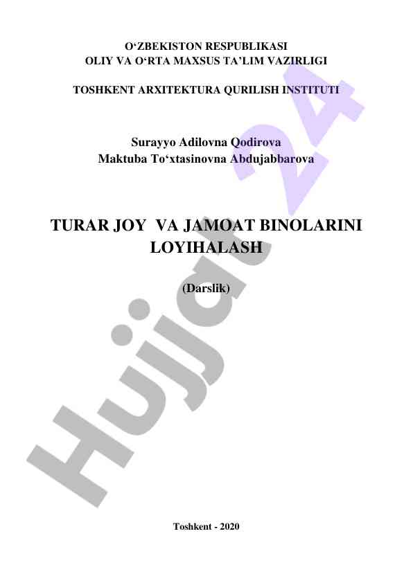Turar joy va jamoat binalarini loyihalash darslik