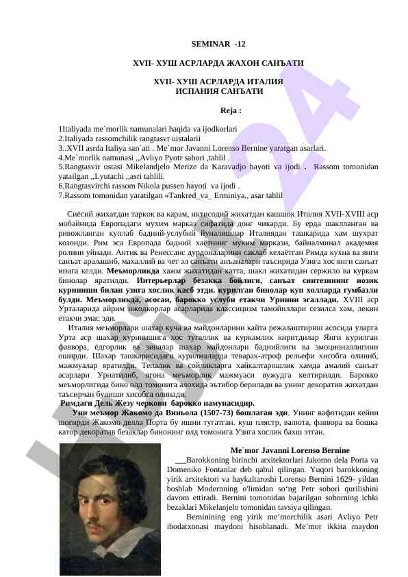 Xvi-xvii asrlarda italiya san'ati haqida kichik taqdimot