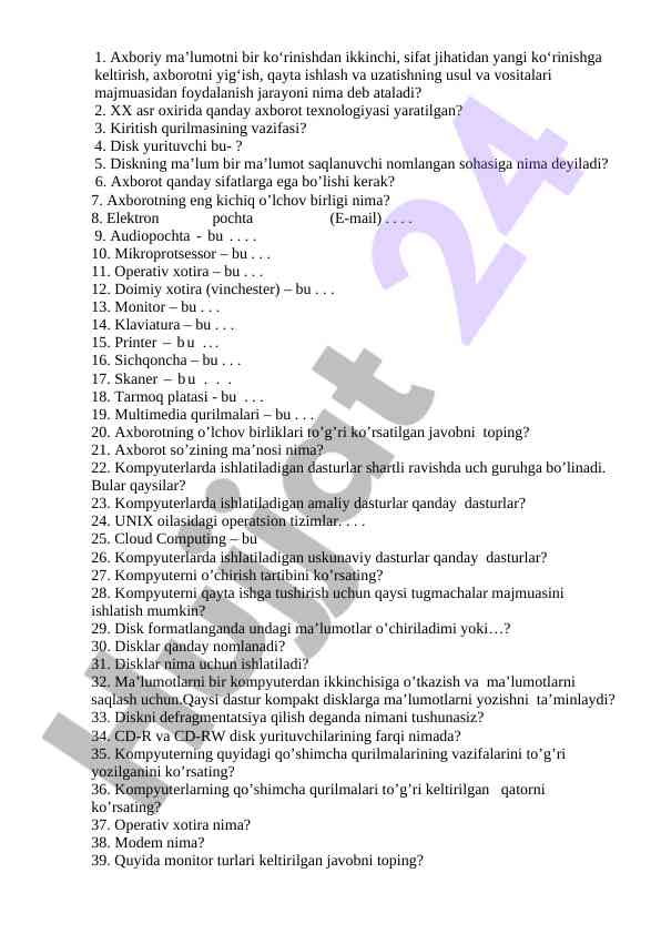 Axborot texnologiyalari va ularning asosiy tushunchalari