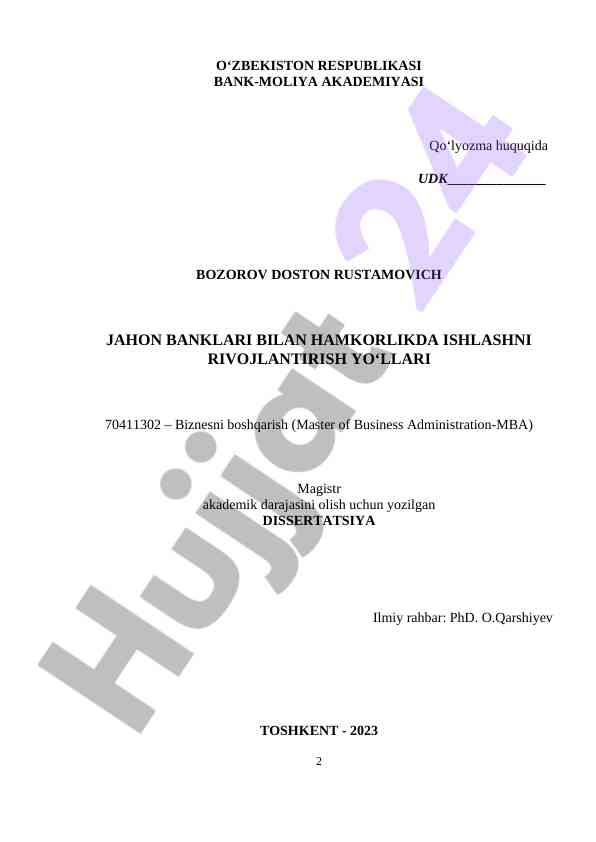 Raqamli bank ishining tezkor tahlili