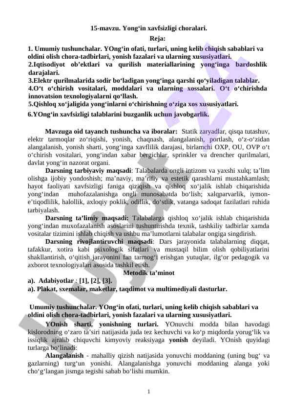 Yong‘in xavfsizligi choralari o‘quv darslari
