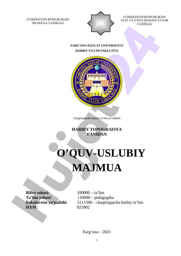 Harbiy topografiya fanidan o‘quv-uslubiy majmua
